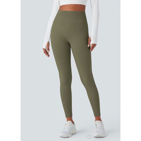 Halara Seamless Flow High Waisted Butt Lifting Leggings Sz Small 7/8 Length Gree - Picture 10 of 11